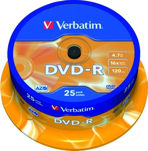 DVD-R 4,7 GB 16x, 25 db-os henger Verbatim