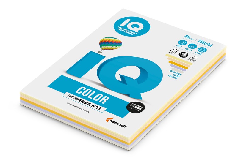 Fénymásolópapír, színes A/4 80 g, 5x50 lap/csomag IQ Color 5 trend szín