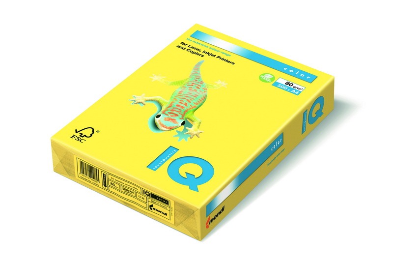 Fénymásolópapír, színes A/4 160 g, 250 lap/csomag IQ Color intenzív kanárisárga