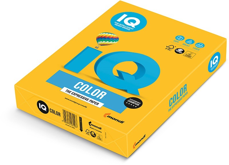 Fénymásolópapír, színes A/4 120 g, 250 lap/csomag IQ Color intenzív napsárga