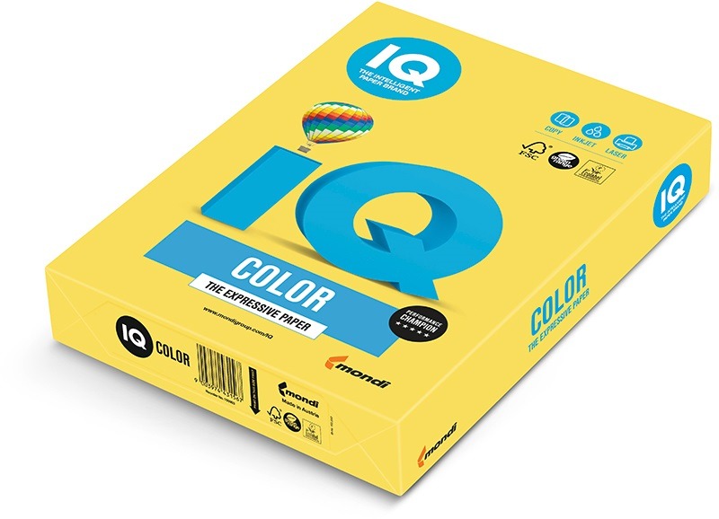 Fénymásolópapír, színes A/4 160 g, 250 lap/csomag IQ Color intenzív kanárisárga