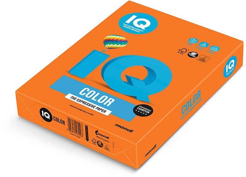 Fénymásolópapír, színes A/4 160 g, 250 lap/csomag IQ Color intenzív narancs