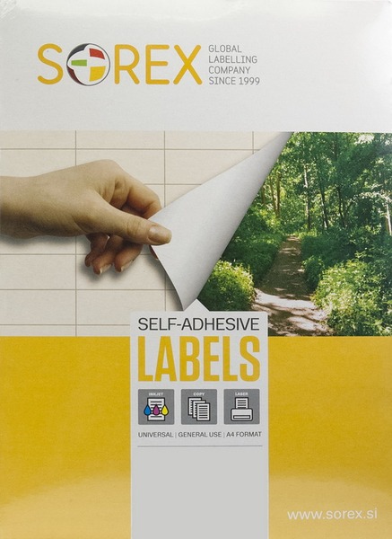Etikett Sorex 64x34mm