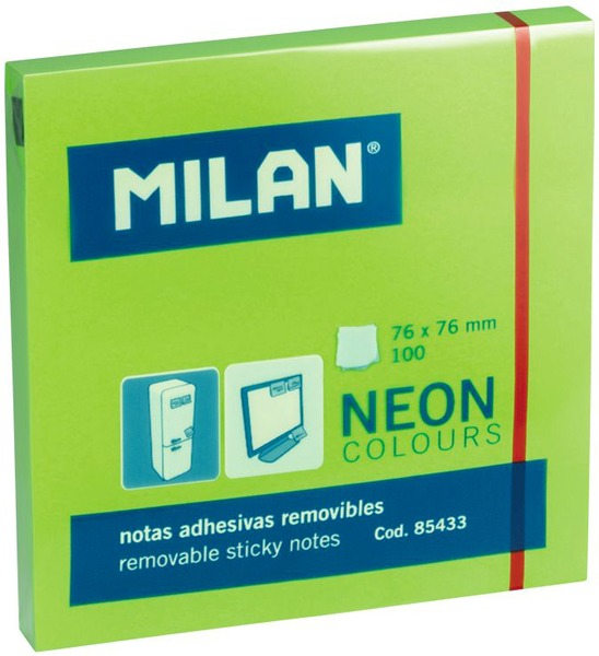 Öntapadó jegyzettömb 76x76 mm 100 lap Milan neon zöld