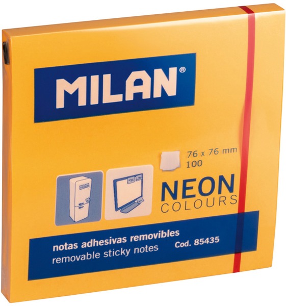 Öntapadó jegyzettömb 76x76 mm 100 lap Milan neon narancs