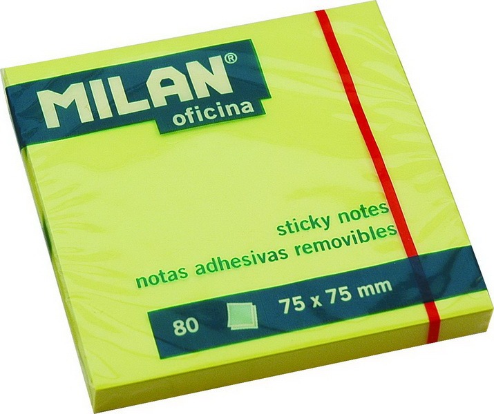 Öntapadó jegyzettömb 76x76 mm 100 lap Milan neon sárga