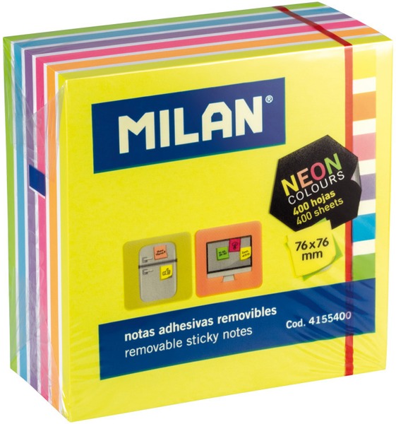 Öntapadó jegyzettömb 76x76 mm 400 lap Milan neon színek