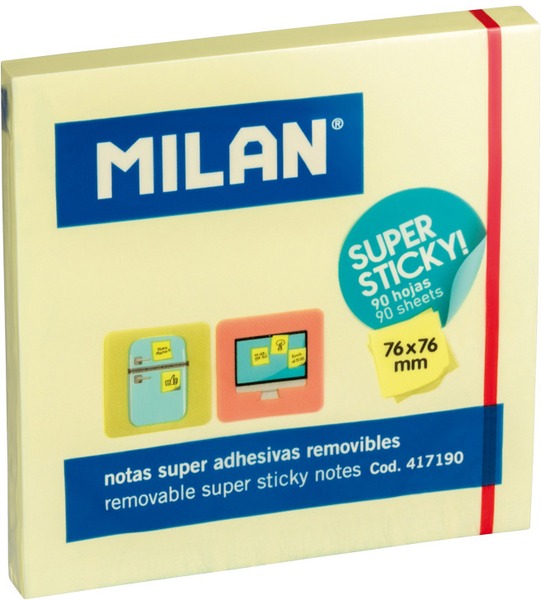 Öntapadó jegyzettömb 76x76 mm 90 lapos Milan sárga
