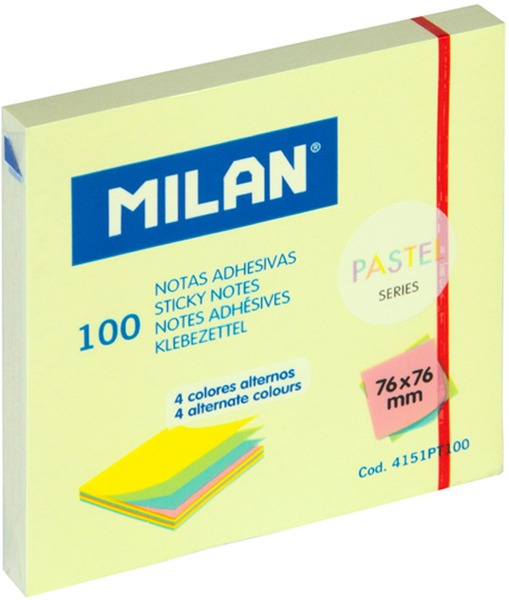 Öntapadó jegyzettömb 76x76 mm 4x25 lap Milan pasztell színek