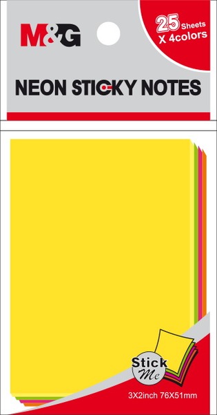 Öntapadó jegyzettömb 76x51 mm 4x25 lap M&G neon színek