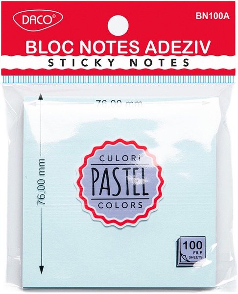 Öntapadó jegyzettömb 76x76 mm 100 lap Daco pasztell kék