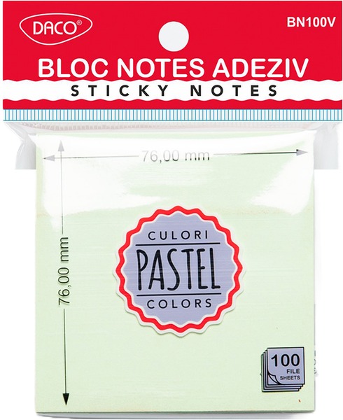 Öntapadó jegyzettömb 76x76 mm 100 lap Daco pasztell zöld