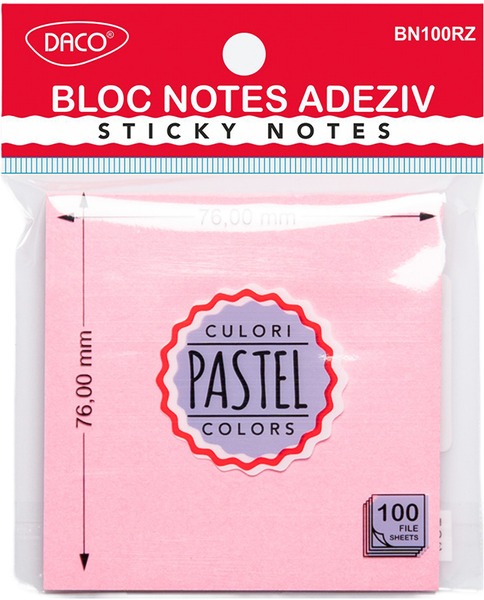 Öntapadó jegyzettömb 76x76 mm 100 lap Daco pasztell rózsaszín