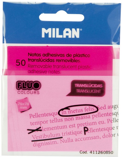 Jelölőcímke 76x76 mm 50 lap Milan áttetsző rózsaszín