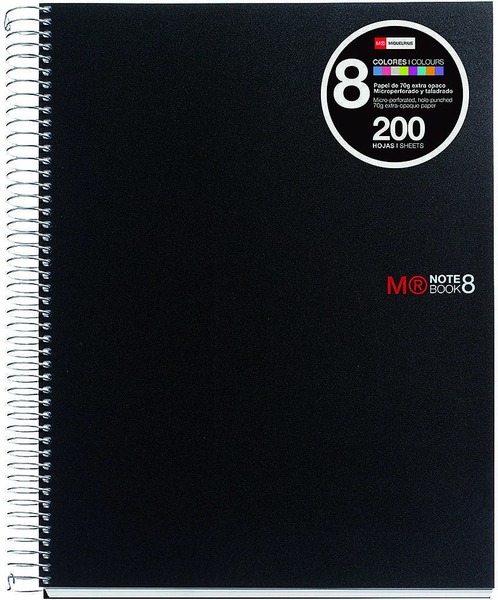 Spir&aacute;lf&uuml;zet A/4 8x25 lapos, n&eacute;gyzetr&aacute;csos MQ "Notebook" 8 fekete