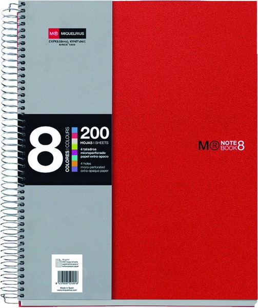 Spirálfüzet A/5 8x25 lapos, vonalas MQ "Notebook" 8 piros