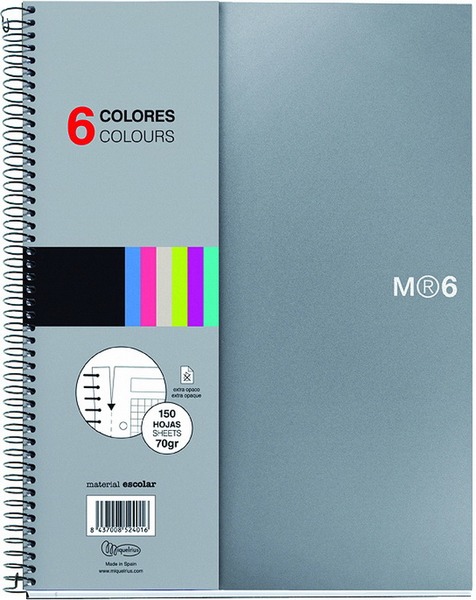 Spirálfüzet A/4 6x25 lapos, vonalas MQ "Notebook" 6 szürke