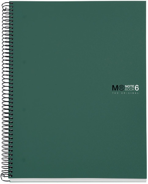 Spirálfüzet A/4 6x25 lapos, négyzetrácsos MQ "Notebook" 6 sötétzöld