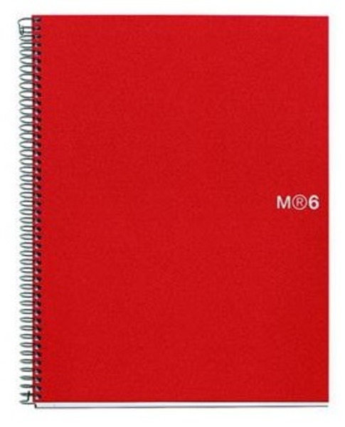 Spirálfüzet A/6 4x35 lapos, négyzetrácsos MQ "Notebook" 4 piros