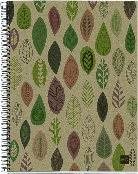 Spirálfüzet A/4 4x30 lapos, négyzetrácsos, újrahasznosított MQ "ECO" Leaves