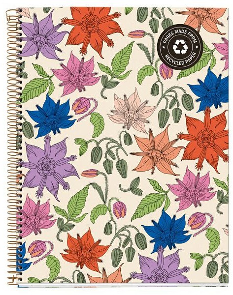 Spirálfüzet A/5 4x30 lapos, négyzetrácsos, újrahasznosított MQ "ECO" Vintage Lily