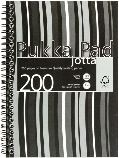 Spirálfüzet A/5 100 lapos, vonalas Pukka Pad "Jotta Pad" fekete-fehér