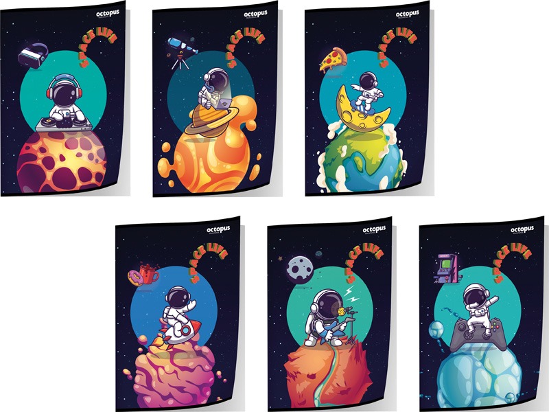 F&uuml;zet A/5 52 lapos, n&eacute;gyzetr&aacute;csos Octopus "Space Life"