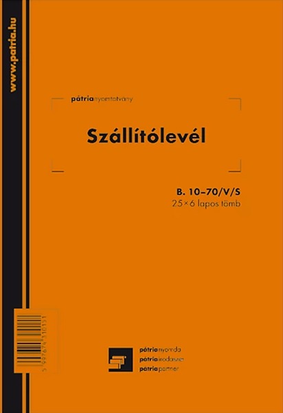 Szállítólevél B.10-70/V A/5 25x6 lapos Pátria