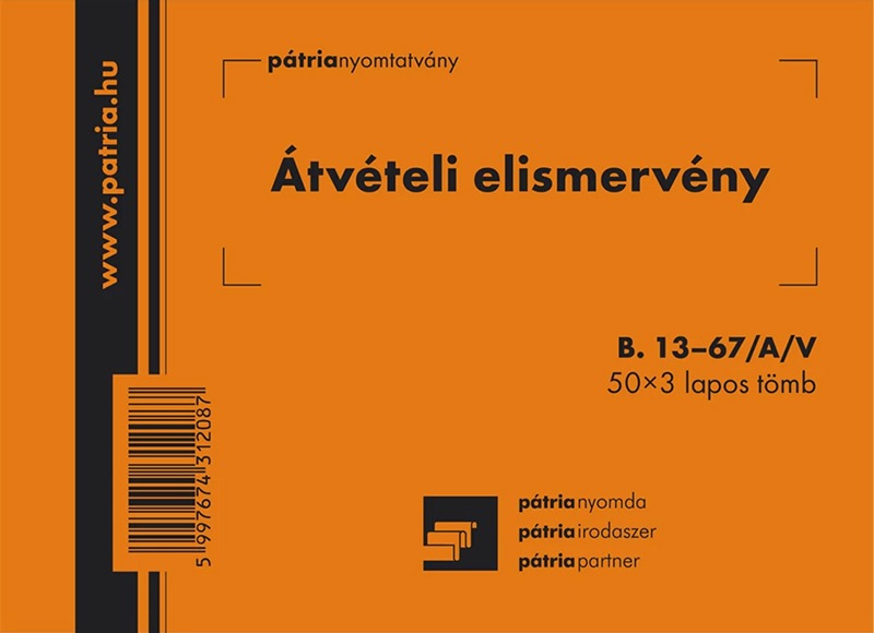 Átvételi elismervény B.13-67/A/V A/6 50x3 lapos Pátria