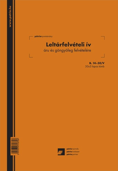 Leltárfelvételi ív B.14-30/V A/4 50x3 lapos Pátria