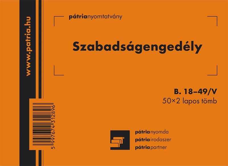 Szabadságengedély B.18-49/V A/6 50x2 lapos Pátria