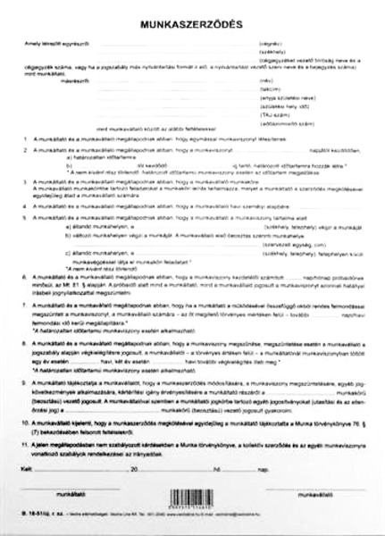 Munkaszerződés B.18-51/A/ÚJ A/4 3 lapos Pátria