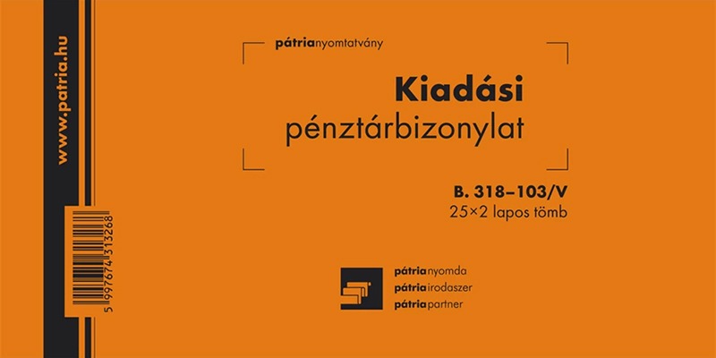 Kiadási pénztárbizonylat B.318-108/V 203x102 mm 25x3 lapos Pátria