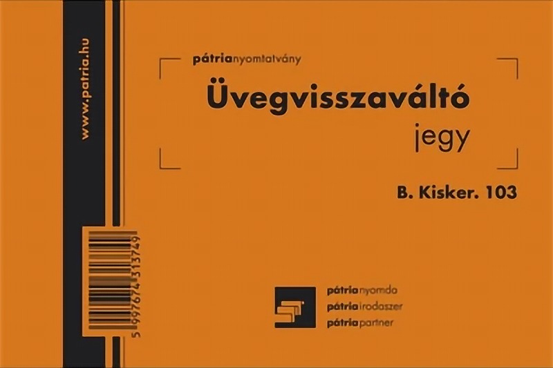 Üvegvisszaváltó jegy B.Kisker.103 105x70 mm 100 lapos Pátria