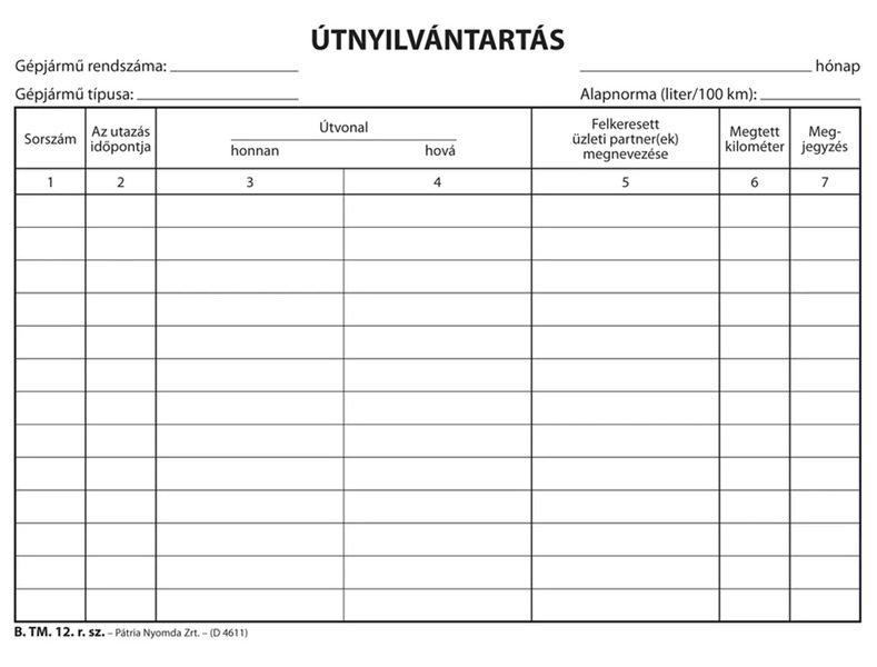 Útnyilvántartás B.TM.12 A/5 50 lapos Pátria