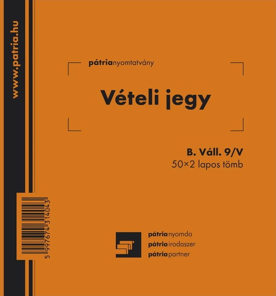 Vételi jegy B.Váll.9/V 140x140 mm 50x2 lapos Pátria