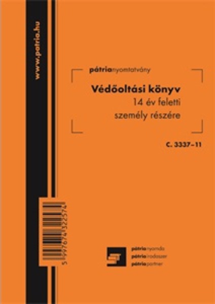 Védőoltási könyv 14 év feletti személy részére C.3337-11 8 lapos Pátria