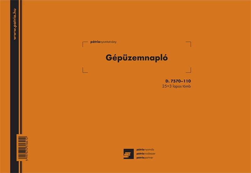 Gépüzemnapló D.7570-110 A/4 25x3 lapos Pátria