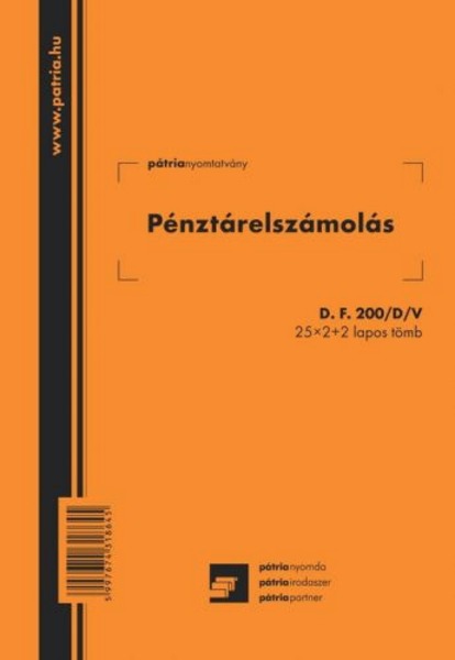 Pénztárelszámolás D.F.200/D/V A/5 25x2+2 lapos Pátria