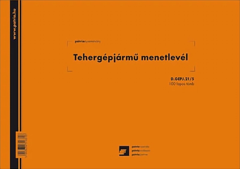 Tehergépjármű menetlevél D.Gépj.21/5 A/5 100 lapos Pátria