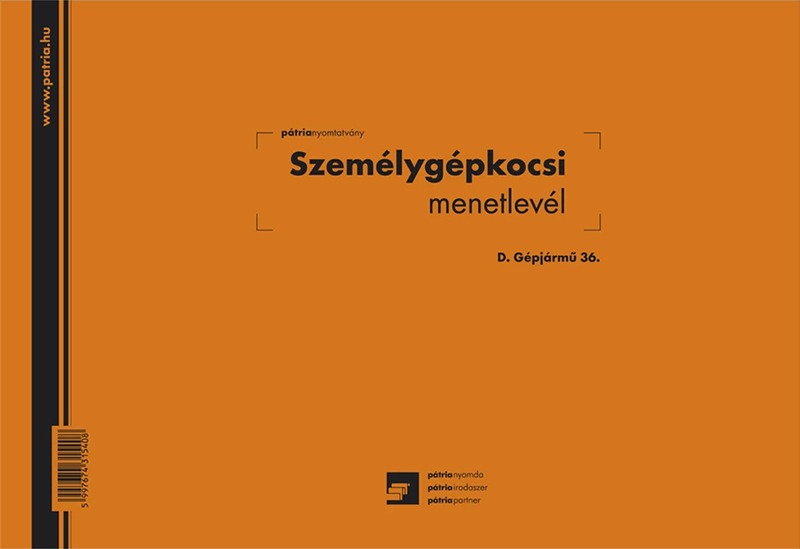 Személygépkocsi menetlevél D.Gépj.36 A/4 100 lapos Pátria