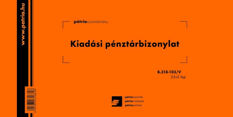 Kiadási pénztárbizonylat B.318-108/V 203x102 mm 25x3 lapos Pátria
