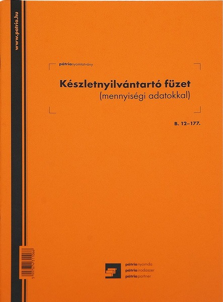 Készletnyilvántartó füzet B.12-177 A/4 26 lapos Pátria