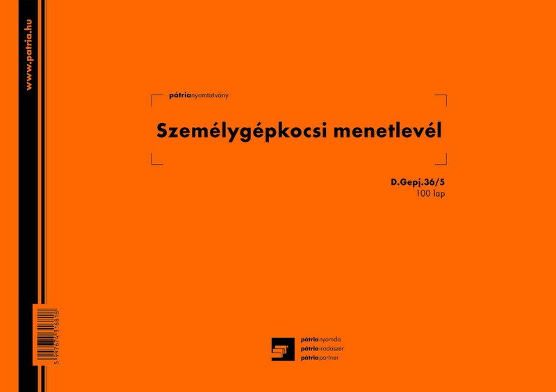 Személygépkocsi menetlevél D.Gépj.36/5 A/5 100 lapos Pátria