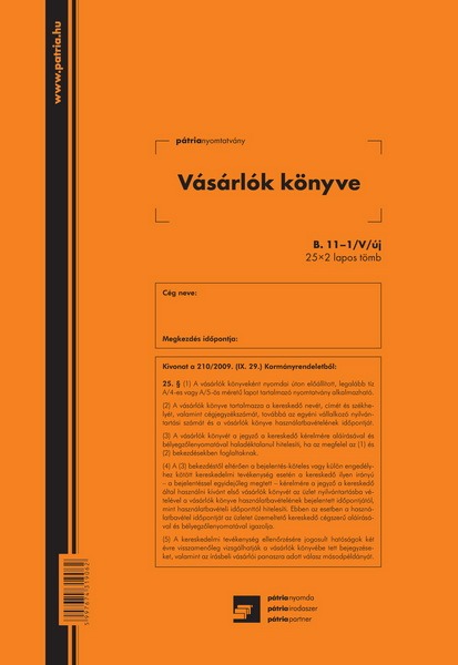 Vásárlók könyve B.11-1/V A/4 Pátria