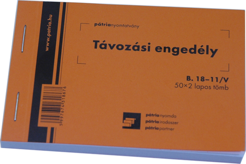 Távozási engedély B.18-11/V 105x74 mm 50x2 lapos Pátria