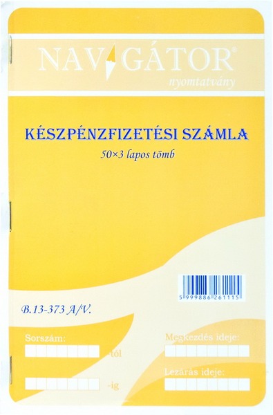 Készpénzfizetési számla B.13-373 A/5 50x3 lapos, 1 áfás Navigátor