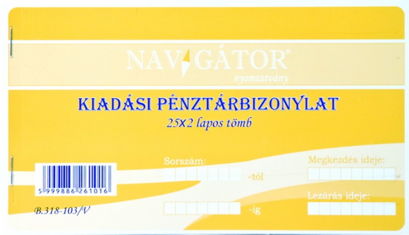 Kiadási pénztárbizonylat B.318-103 185x105 mm 25x2 lapos Navigátor