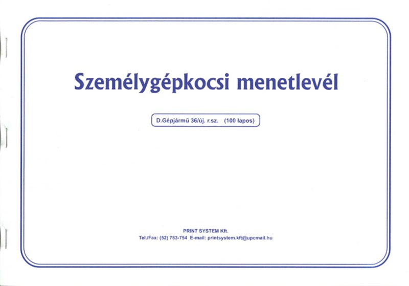 Személygépkocsi menetlevél D.Gépj.36 A/5 100 lapos Navigátor