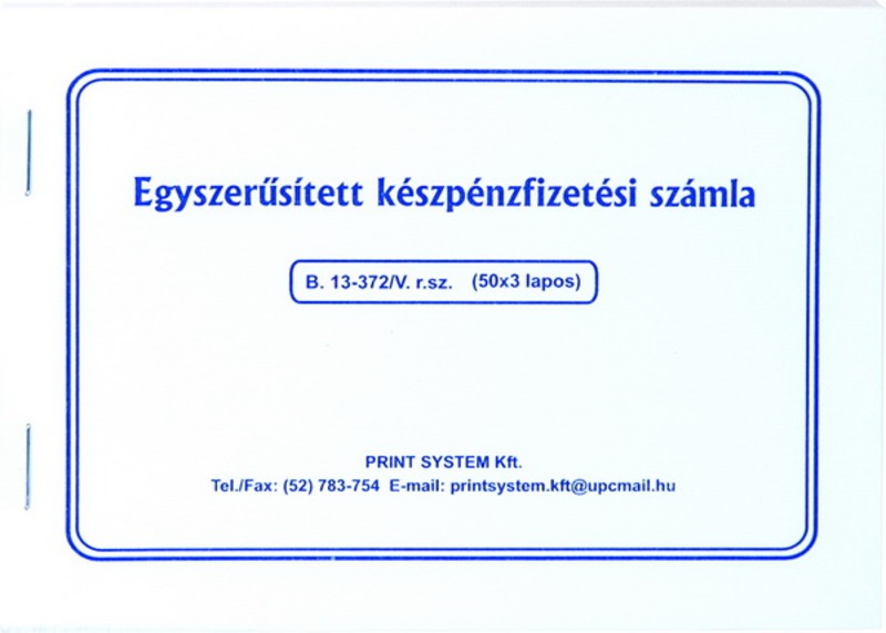 Készpénzfizetési számla B.13-372/V A/5 50x3 lapos, 1 áfás Print System
